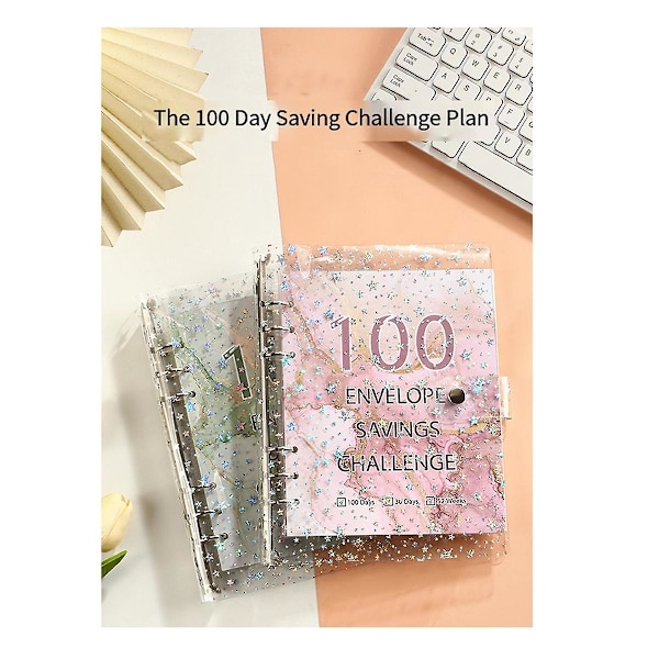 100 Kuvert Challenge-Binder Opsparingsbinder til at spare 5050 med kontantkuverter til budgetplanlægning Sort