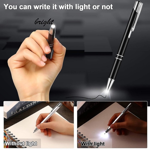 4 stykker lysende spids pen metal kuglepen med lysende led belyst pen sort ind