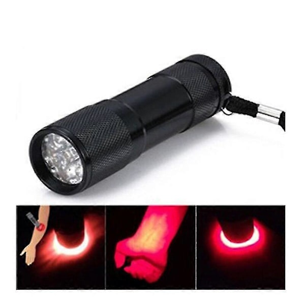 Mini ficklampa med rött ljus, 9 LED, 670 nm, kraftfull röd ficklampa för jakt