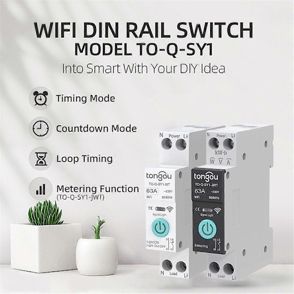 DC WIFI Smart Strömbrytare 63A DIN-skena för Smart Hem Trådlös Fjärrkontroll Switch Via APP Vit