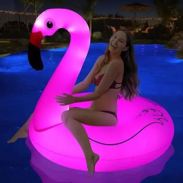 Flamingo Pool Mud - Uppblåsbar Flytring - Solcellslampor - PVC - Vuxen