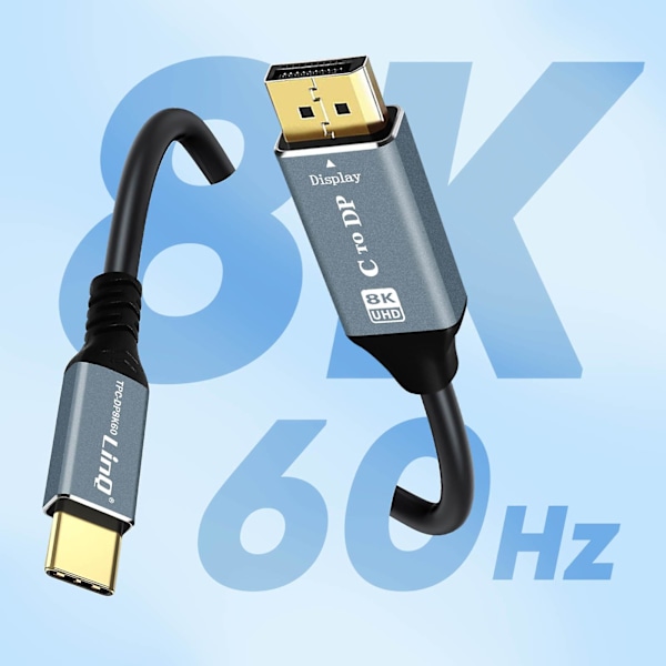 Videokabel 8K Hunn USB-C til DisplayPort Høy Oppløsning 1.8m LinQ Svart