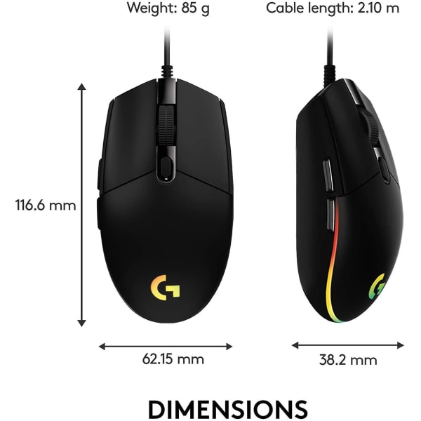 Wekity Wired Gaming Mouse, 8000 Dpi, Rainbow Optical Effect Lightsync Rgb, 6 programmerbare knapper, innebygd minne, Skjermkartlegging svart