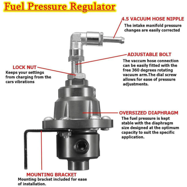 Högpresterande bränsletrycksmätare för bilar Justerbar bränsletrycksregulator - svart