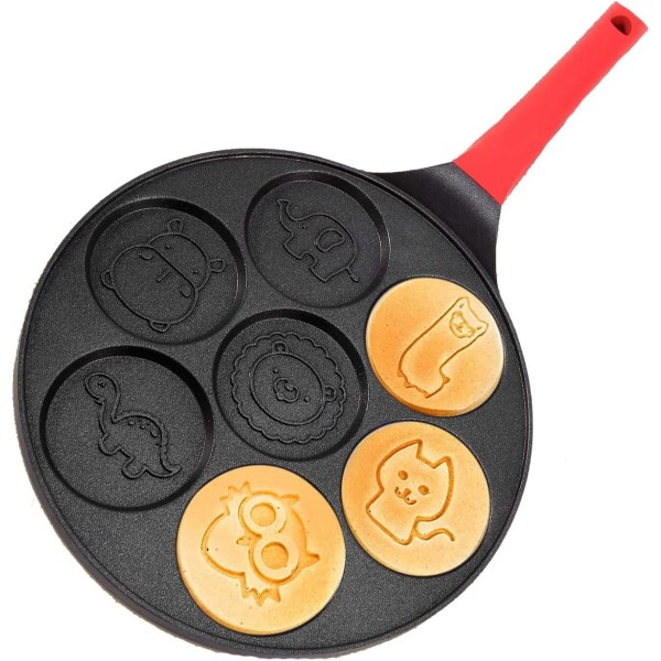 Non-stick pannkaka crepe och crepe maker med 7 djurhål och silikonhandtag, 26 cm, svart