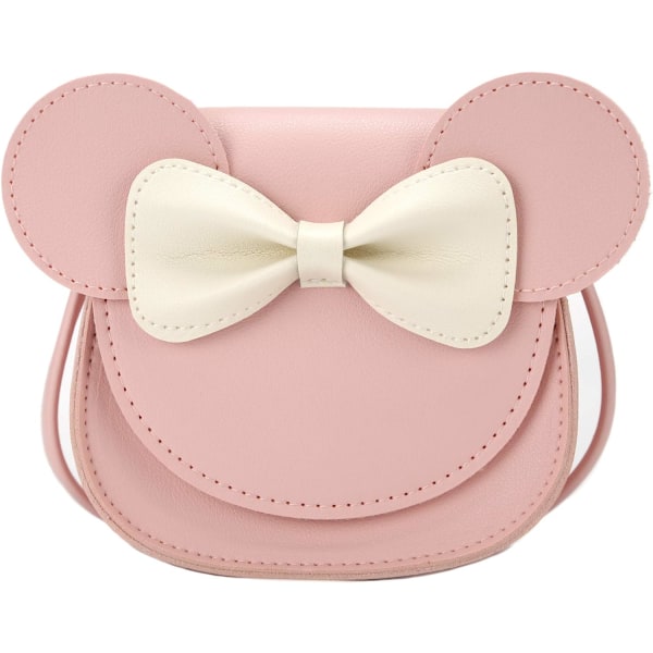 Lille mus øresløjfe Crossbody-pung, PU-skuldertaske til børn, piger, småbørn (pink)