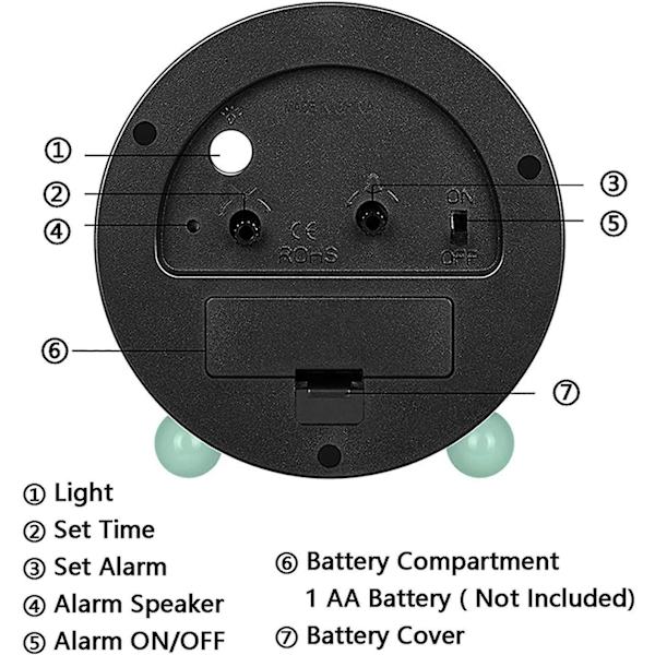 Analog väckarklocka, 4 tum Super Tyst Tickfri Liten Klocka med Nattlampa, Batteridriven, Enkel Design, för Sovrum, Sängbord, Skrivbord, (Grön)