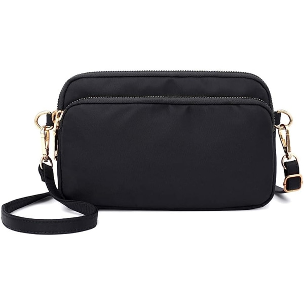 Crossbody-väska för kvinnor, lätta väska Nylon liten axelväska (svart)