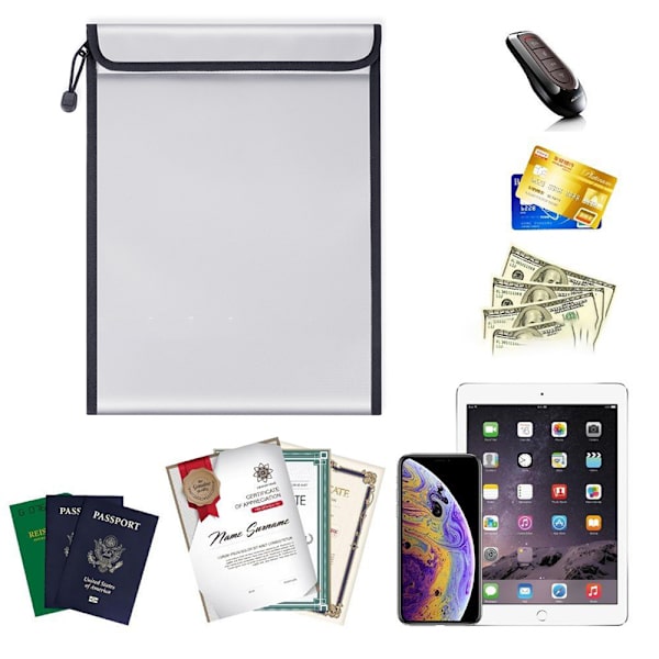 Silver Fireproof Document Bag - Secure Storage for Important Documents