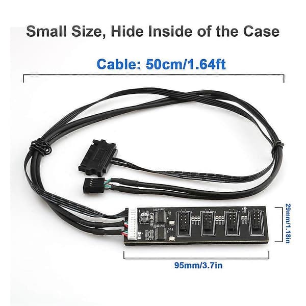 9-Pin USB Header Splitter, USB 2.0 Header Splitter med SATA-strømkabel, Intern USB-hub til CPU/R