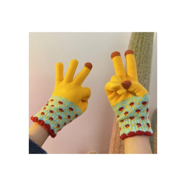 1 par hagehansker, strikkede varme hansker, vinterhansker touch-hansker-Kontrast gul