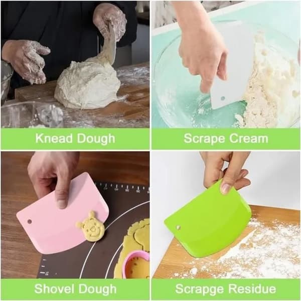 Plastskraper for boller - Multifunksjonell deigkutter - Grønn, hvit, rosa - For tilberedning av pasta, kaker og pizza