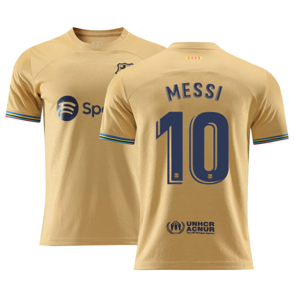 2223 Barcelona hemma och borta tröjor nr 10 Messi nr 21 De Jong kortärmade fotbollsdräkter för vuxna barn K Jacket10 18