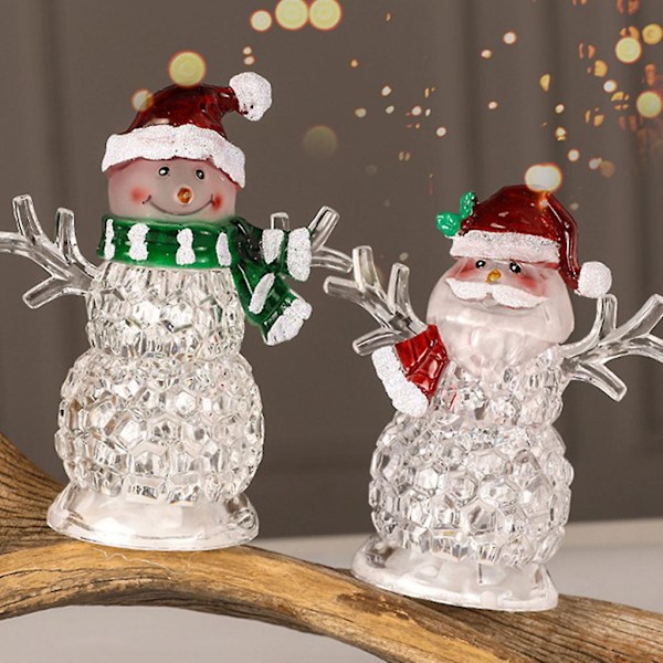 Juldekoration för docka Luminous Snögubbe Tomte Julpynt Led Ljus Kristalllampa för Nyårsfest Present