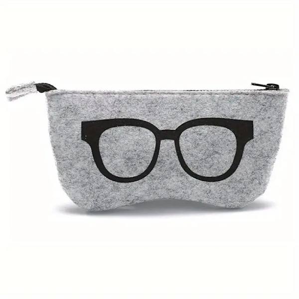 Et stykke filt lynlås mini pung med briller accent, unisex multifunktionelle mode tilbehørstasker sort