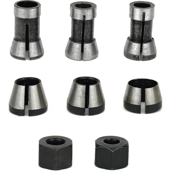 6 st fräschuck, 6 mm 6,35 mm 8 mm hylschuck, träfräschuck, fräschuck, gravyrmaskinschuckadaptrar + 2 muttrar