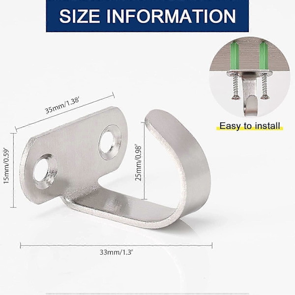 Takkrokar i rostfritt stål, skruvmonterade, underhyllans handduks-/rockkrokar, kraftiga klädkrokar för badrum, köksskåp, garage, 10 st