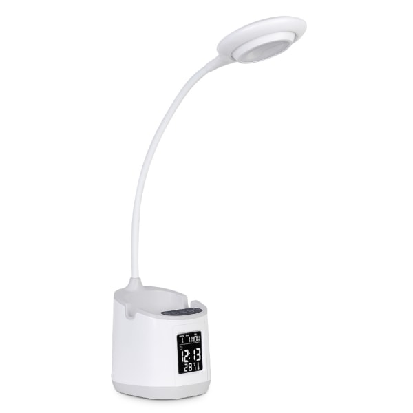 LED skrivebordslampe til hjemmekontor, urlys, skrivebordslampe med penneholder og telefonholder