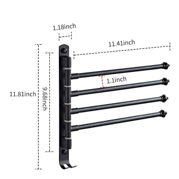 Rustfritt stål håndkleholder, bevegelig svingbar håndklestang, håndkleholder for bad, ingen punktering hengende - Svart, 1 stk