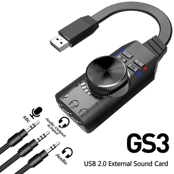 Gs3 USB ulkoinen äänikortti virtuaalinen 7.1-kanavainen sovitinliitin PC kannettavalle tietokoneelle Ps5