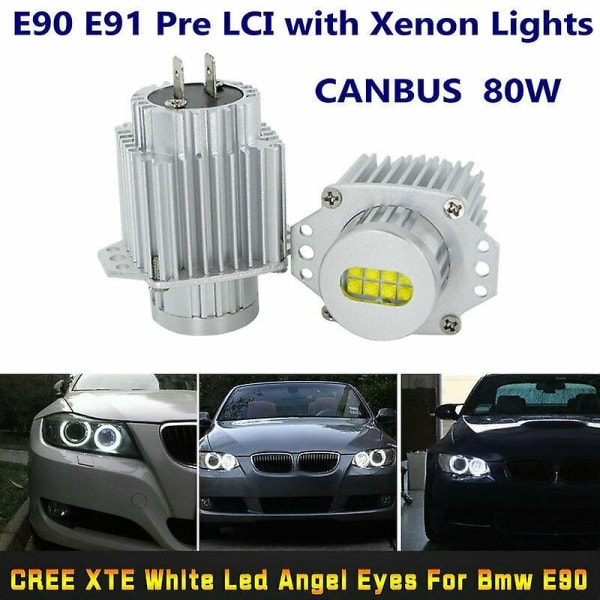 2 st Angel Eyes CANbus 80W LED-strålkastare Markörlampor Fel Fri för - E90 E91 3 Serie 2005-2008 Super Vit