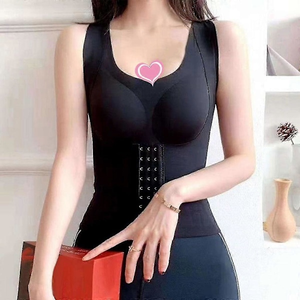 Dame Body Shaper Blødt Shapewear Mavekontrol Bryst Slankende Sort M