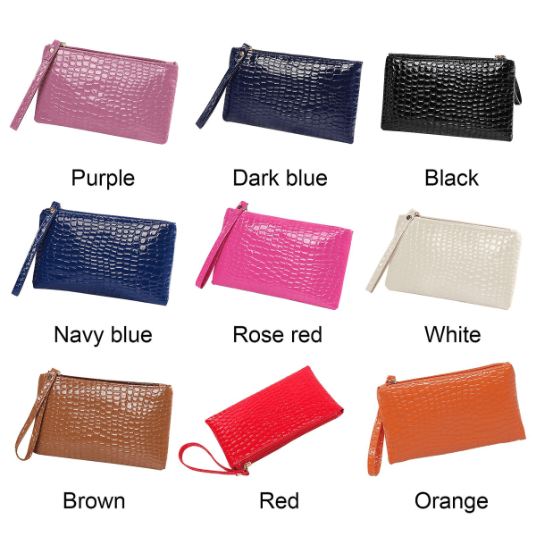 Kreativ håndholdt lommebok i skinn for kvinner med glidelås PU ensfarget clutchveske Brown