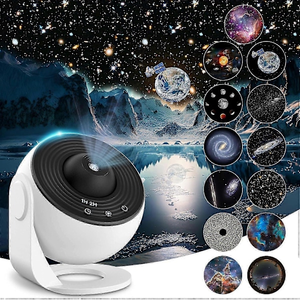 Planetarium Stjärnhimmelsprojektor, 12 Planetariska Skivor, Galaxprojektor, Stjärnhimmel för Sovrum, LED Stjärnhimmelsprojektor