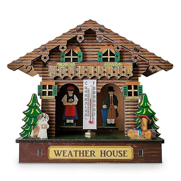 Väderhus, Skogs Väderhus Med Man Och Kvinna, Trä Chalet Barometer Termometer Och Hygro