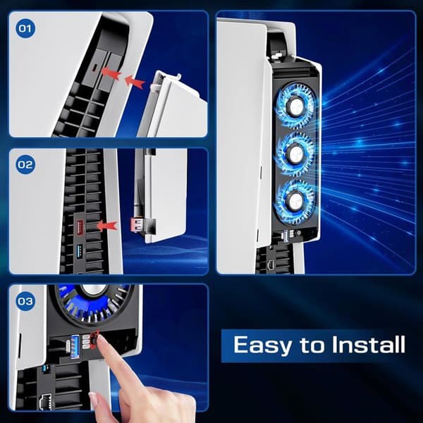 PS5 Kylfläkt - Tyst - 3 Inställningar - Extern USB