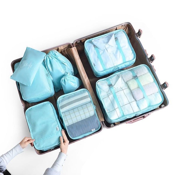 Oppbevaringsboks 8-poser reisebyråemballasje kubisk klær, fottøy og kosmetikkpose emballasjemaskin-Klar blå