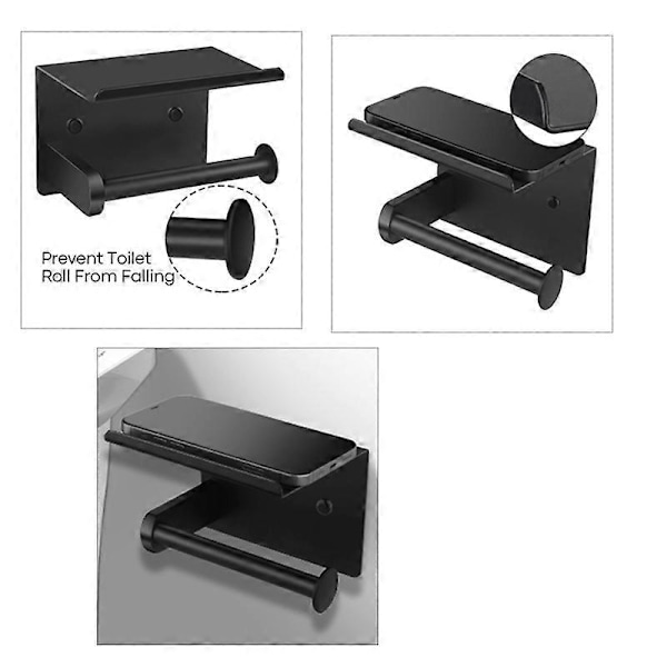 Toiletpapirholder, Sort Toiletpapirholder Selvklæbende Toiletpapirholder Vægmontering, Badeværelse Toil