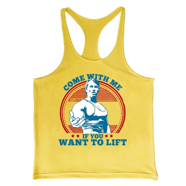 Fitness för män Gul--M storlek Sportträning Bodybuilding Ärmlösa T-shirt hängslen