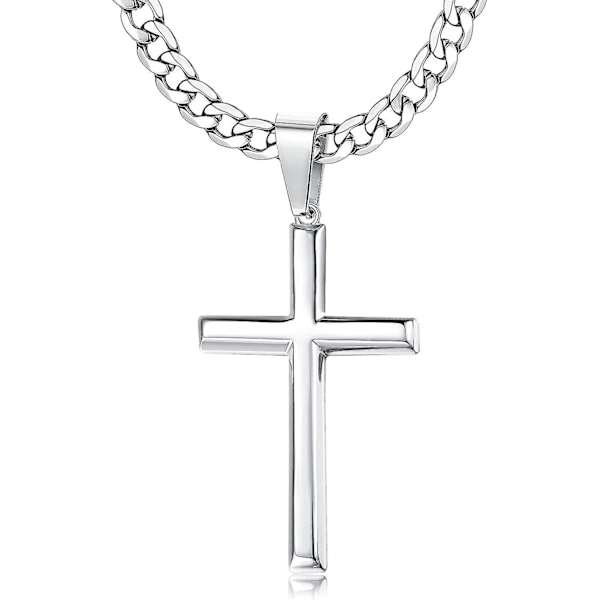 925 Sterling Sølv Kors Hengesmykke 5mm Rustfritt Stål Diamantkuttet Kubansk Kjede Kors Halskjede 41/46/51/56/61/71/76cm