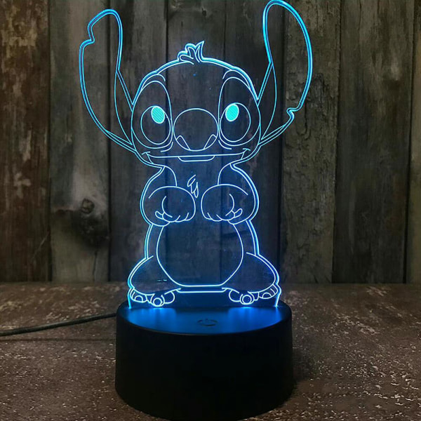Sarjakuva Stitch 3D Lamppu 7 Väriä Vaihteleva Led Yövalo USB Lataus Lasten Syntymäpäivälahja