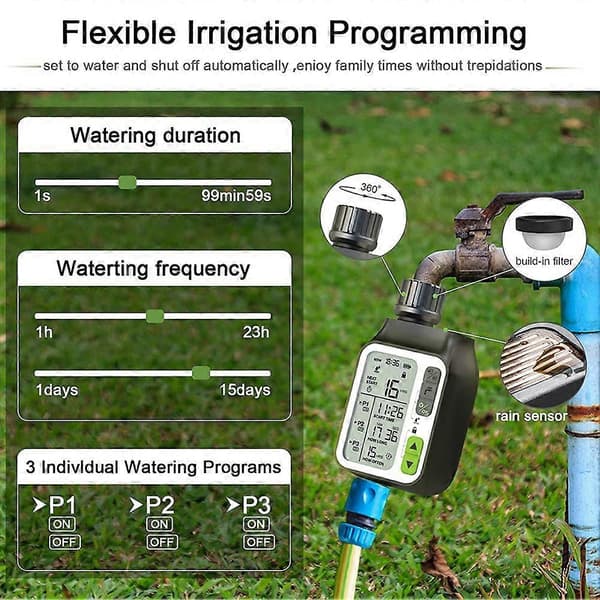 Regnsensor Slange Timer, Vandingsur med 3 Separate Programmer, Automatisk Havevandingssystem