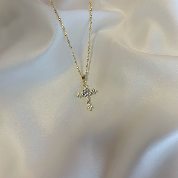 S925 sterling hopea risti uskonnollinen eurooppalainen ja amerikkalainen yksinkertainen klassinen unisex 5A zirkon 18K pinoamis kaulakoru