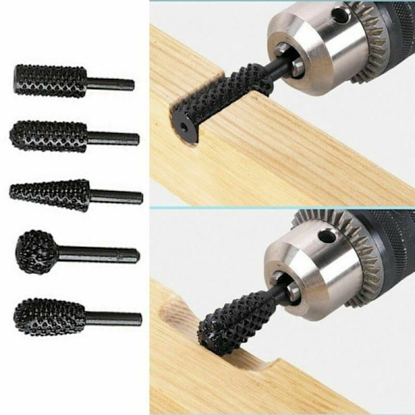 Trefresing roterende fil elektrisk roterende slipebit - Svart, 5-pakning