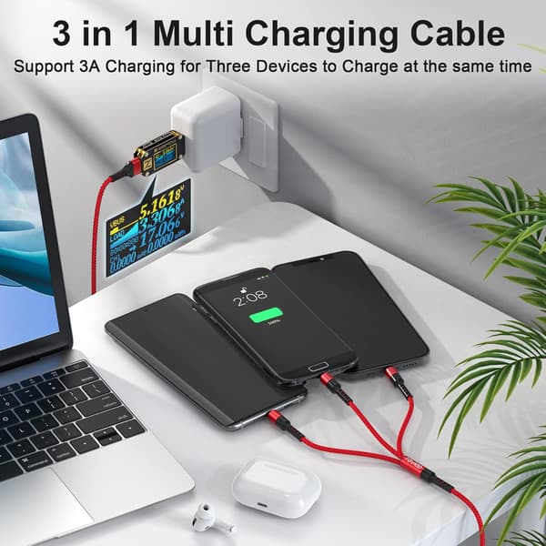 2025 Seneste Model Multi USB-Kabel 3 i 1 Universel Ladekabel Nylon Flere Ladekabler Micro USB Type C til Android Galaxy S10 S9