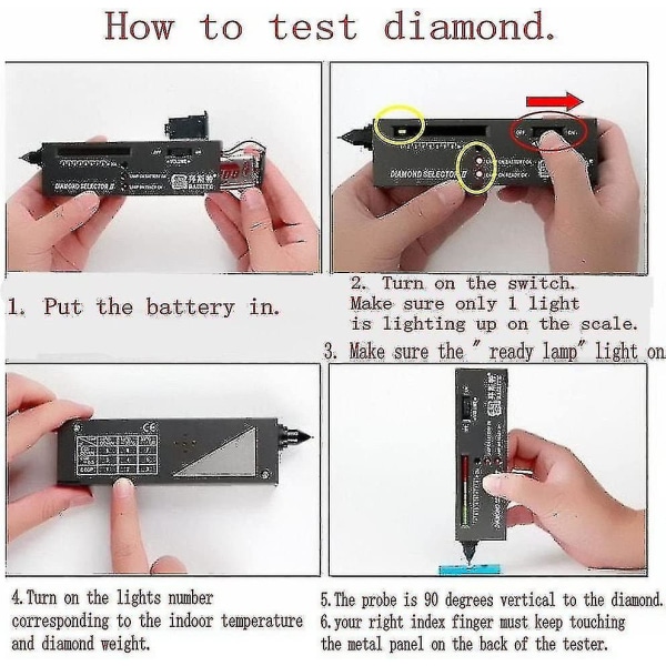 Bærbar elektronisk diamanttesterpenn for diamant, rubin, agat, jade, edelstener Multi Edelsten Hardhet Testing Tool