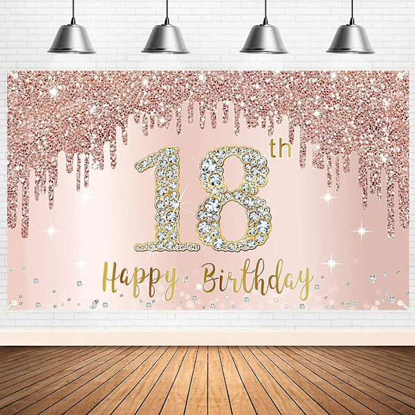 Happy 18th Birthday Banner Backdrop Decorations For Girls, Rose Gold 18 Birthday Party Sign Supplies, Pink 18 Year Old Birthday Poster Background Phot