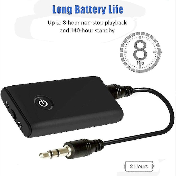 Bluetooth 5.0 Lähetin- ja Vastaanotinadapteri, Bluetooth 2 in 1 Adapteri, Aptx 3.5mm Liitin ja USB, Yhteensopiva TV/PC/Stereojärjestelmä/Kotiteatterin Kanssa