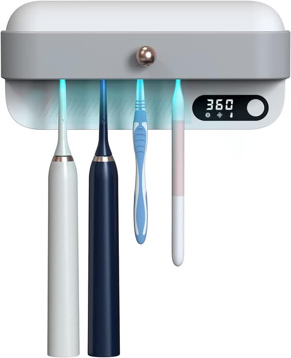 2025 Latest Model UV Toothbrush Sanitizer Holder, Heating Plate & Fan Drying Function, Rechargeable & Timer Toothbrush Holder Wall Mount