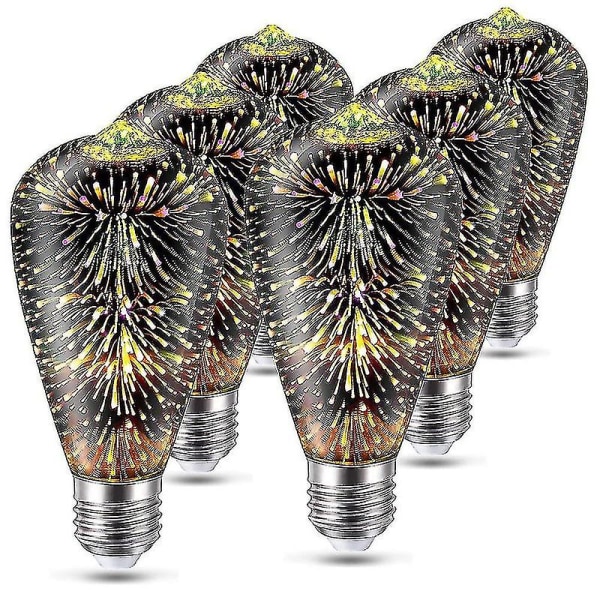 6PCS 3D Firework Light Bulb ST64 LED Bulb 5W E27 E26 RGB Fairy Star Shine Decor Bulb Party Bulb Stai