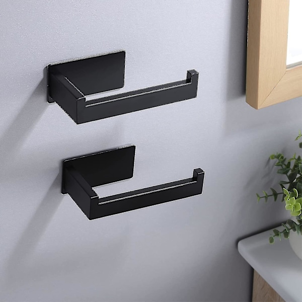 2 st självhäftande toalettpappershållare, väggmonterad toalettpappershållare, rostfritt stål toalettpappershållare för badrum (svart)