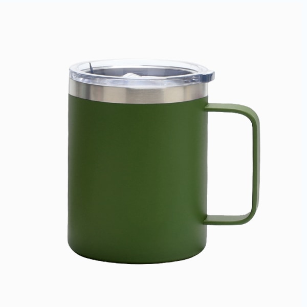 Rustfrit stål kaffekrus med håndtag, 12 oz låg Dobbelt vakuumkrus rejsevenlig (militærgrøn, 1 stk)