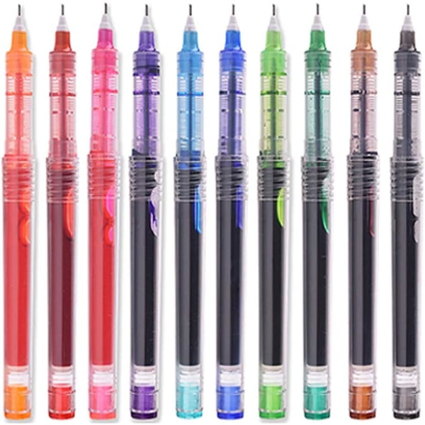 10 stk. Rollerball-penne, hurtigtørrende blækpenne, 0,5 mm fine point-penne, flydende blæk kuglepenne