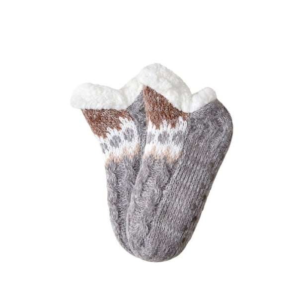 Søte sokker damers fluffy hjemmesokker varme sokker sklisikre tøfler tykke sokker vinterhyttesokker grey