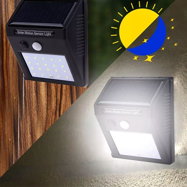 20 LED-spotlight med solpanel og bevægelsessensor