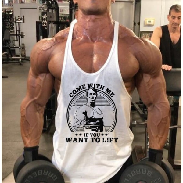 Fitness för män Vit--L storlek Sportträning Bodybuilding Ärmlösa T-shirt hängslen